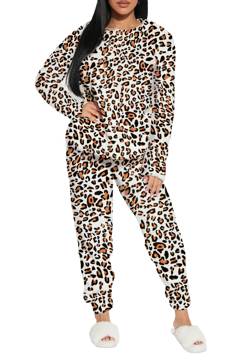 Foto 2 pulgar | Pijama Para Mujer Shendy Vendy Conjunto 2 Piezas Elegante Invierno Afelpado Camel Leopardo Extra Grande
