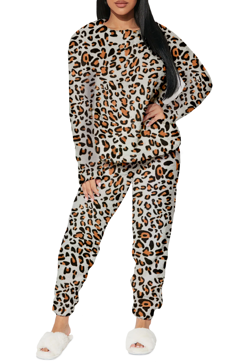 Foto 3 pulgar | Pijama Para Mujer Shendy Vendy Conjunto 2 Piezas Elegante Invierno Afelpado Camel Leopardo Extra Grande