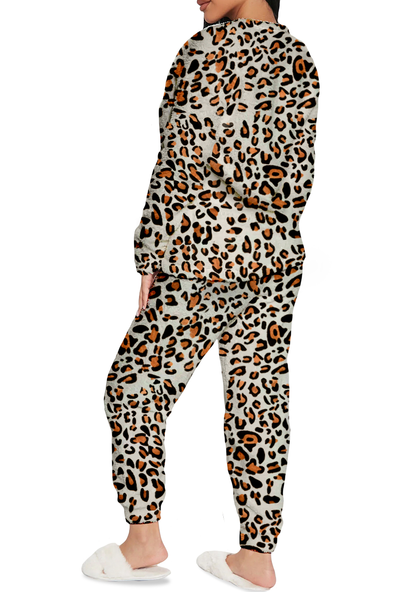 Foto 5 pulgar | Pijama Para Mujer Shendy Vendy Conjunto 2 Piezas Elegante Invierno Afelpado Camel Leopardo Extra Grande