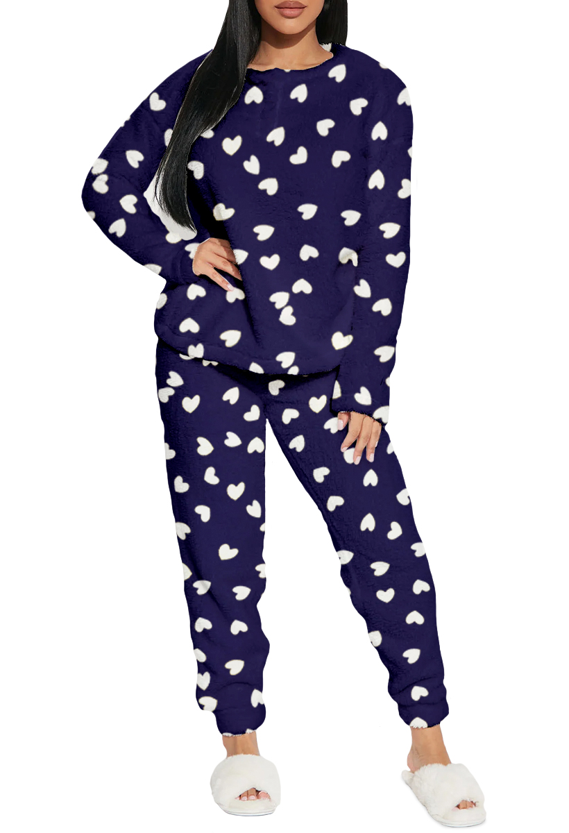 Foto 2 pulgar | Pijama Para Mujer Shendy Vendy Conjunto 2 Piezas Elegante Invierno Afelpado Azul Marino Corazon Chico