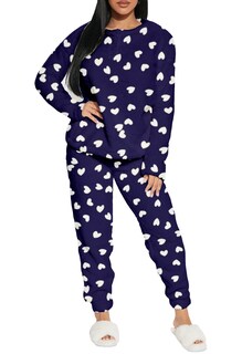 Foto 1 | Pijama Para Mujer Shendy Vendy Conjunto 2 Piezas Elegante Invierno Afelpado Azul Marino Corazon Chico