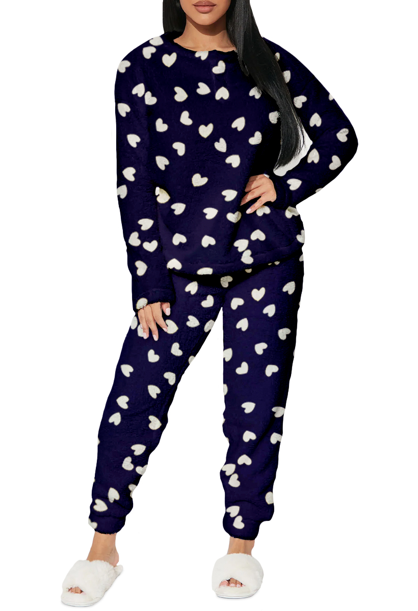 Foto 3 pulgar | Pijama Para Mujer Shendy Vendy Conjunto 2 Piezas Elegante Invierno Afelpado Azul Marino Corazon Chico