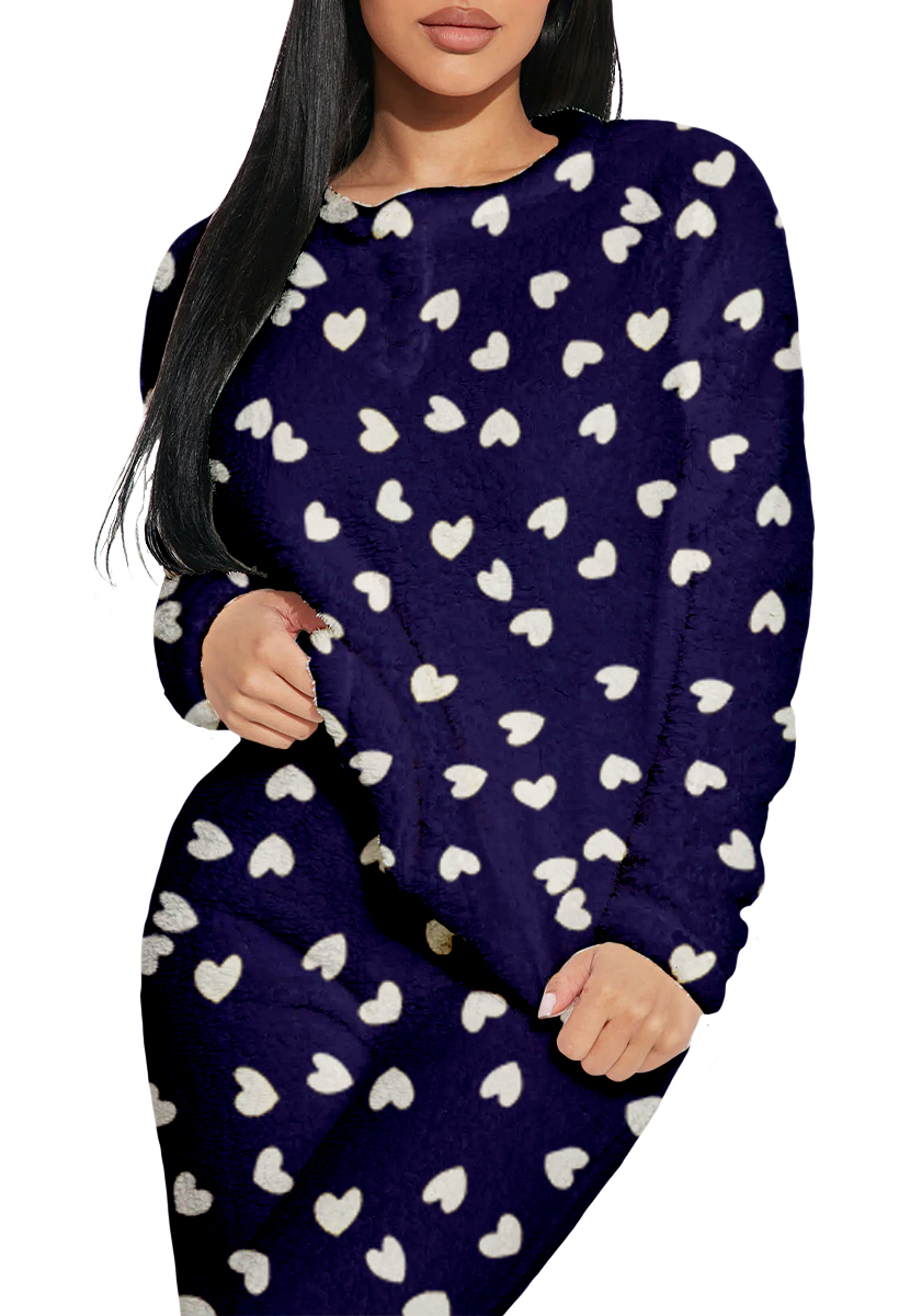 Foto 4 pulgar | Pijama Para Mujer Shendy Vendy Conjunto 2 Piezas Elegante Invierno Afelpado Azul Marino Corazon Chico