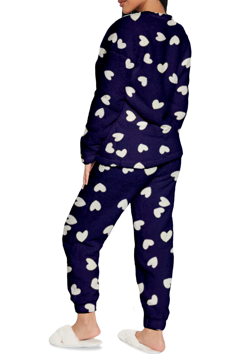 Foto 5 pulgar | Pijama Para Mujer Shendy Vendy Conjunto 2 Piezas Elegante Invierno Afelpado Azul Marino Corazon Chico