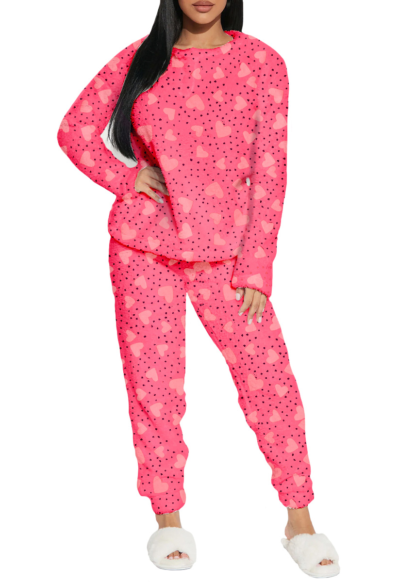 Foto 2 pulgar | Pijama Para Mujer Shendy Vendy Conjunto 2 Piezas Elegante Invierno Afelpado Rosa Puntos Corazon Chico
