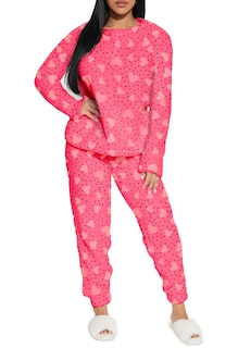 Foto 1 | Pijama Para Mujer Shendy Vendy Conjunto 2 Piezas Elegante Invierno Afelpado Rosa Puntos Corazon Chico