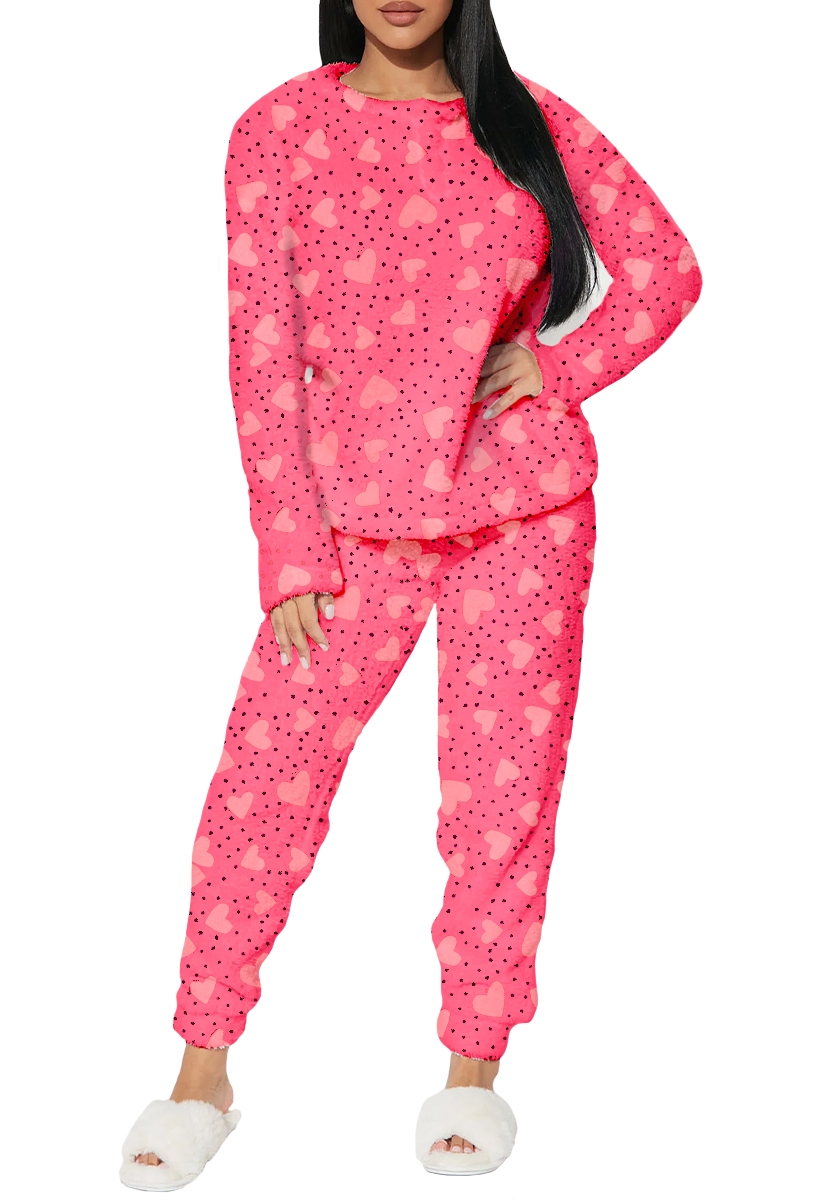 Foto 3 pulgar | Pijama Para Mujer Shendy Vendy Conjunto 2 Piezas Elegante Invierno Afelpado Rosa Puntos Corazon Chico
