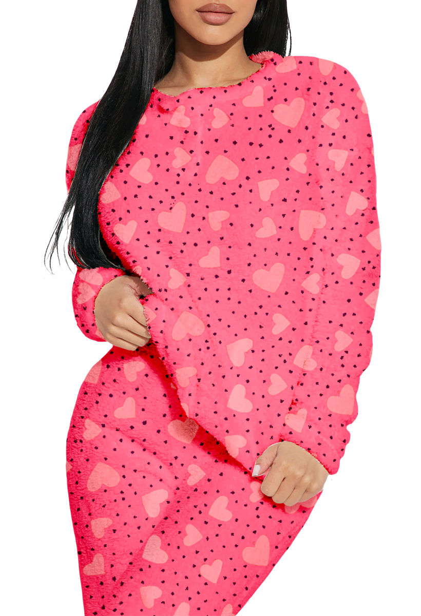 Foto 4 pulgar | Pijama Para Mujer Shendy Vendy Conjunto 2 Piezas Elegante Invierno Afelpado Rosa Puntos Corazon Chico
