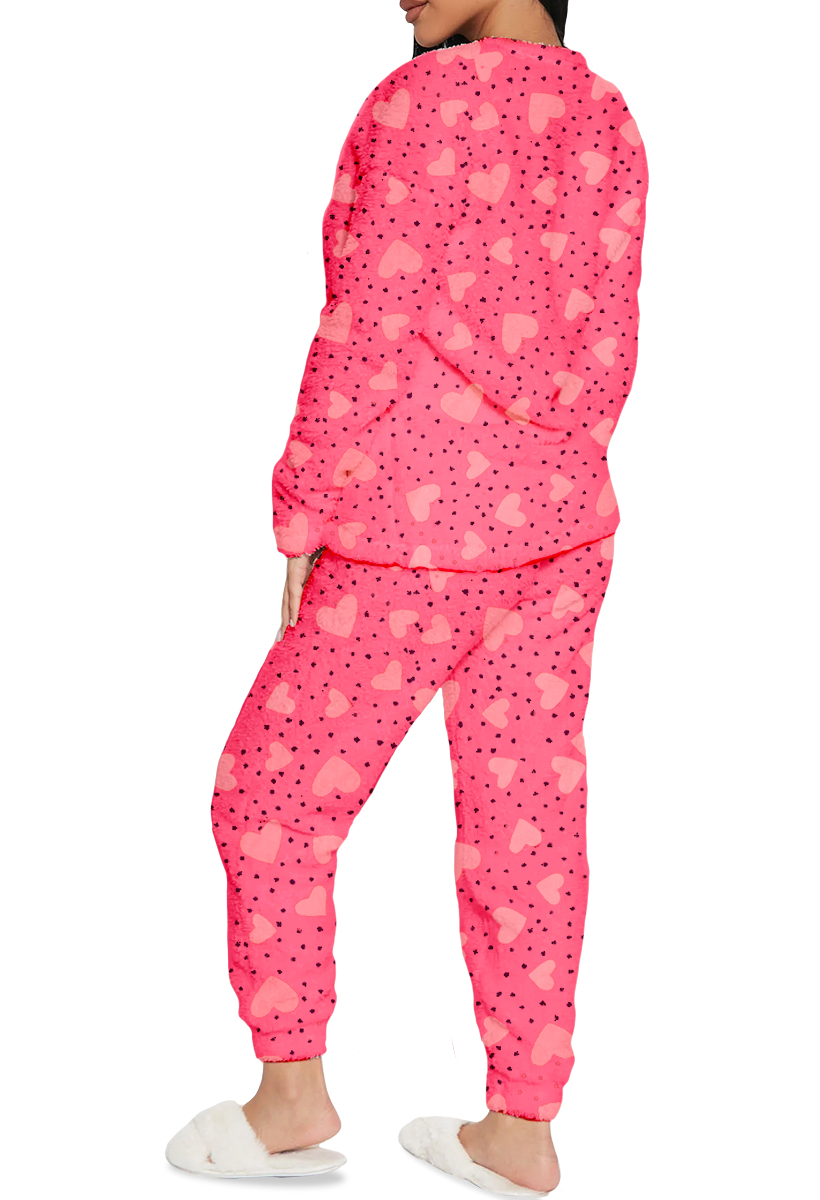 Foto 5 pulgar | Pijama Para Mujer Shendy Vendy Conjunto 2 Piezas Elegante Invierno Afelpado Rosa Puntos Corazon Chico