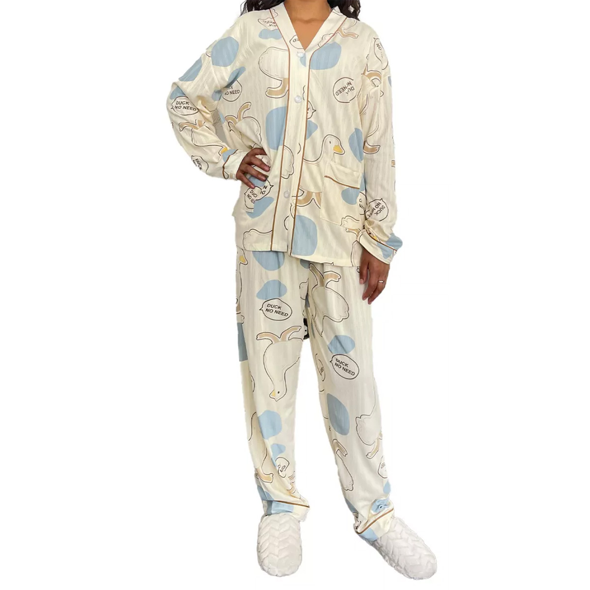 Foto 1 | Pijama Para Mujer Conjunto 2 Piezas Con Botones Y Diseño Patos