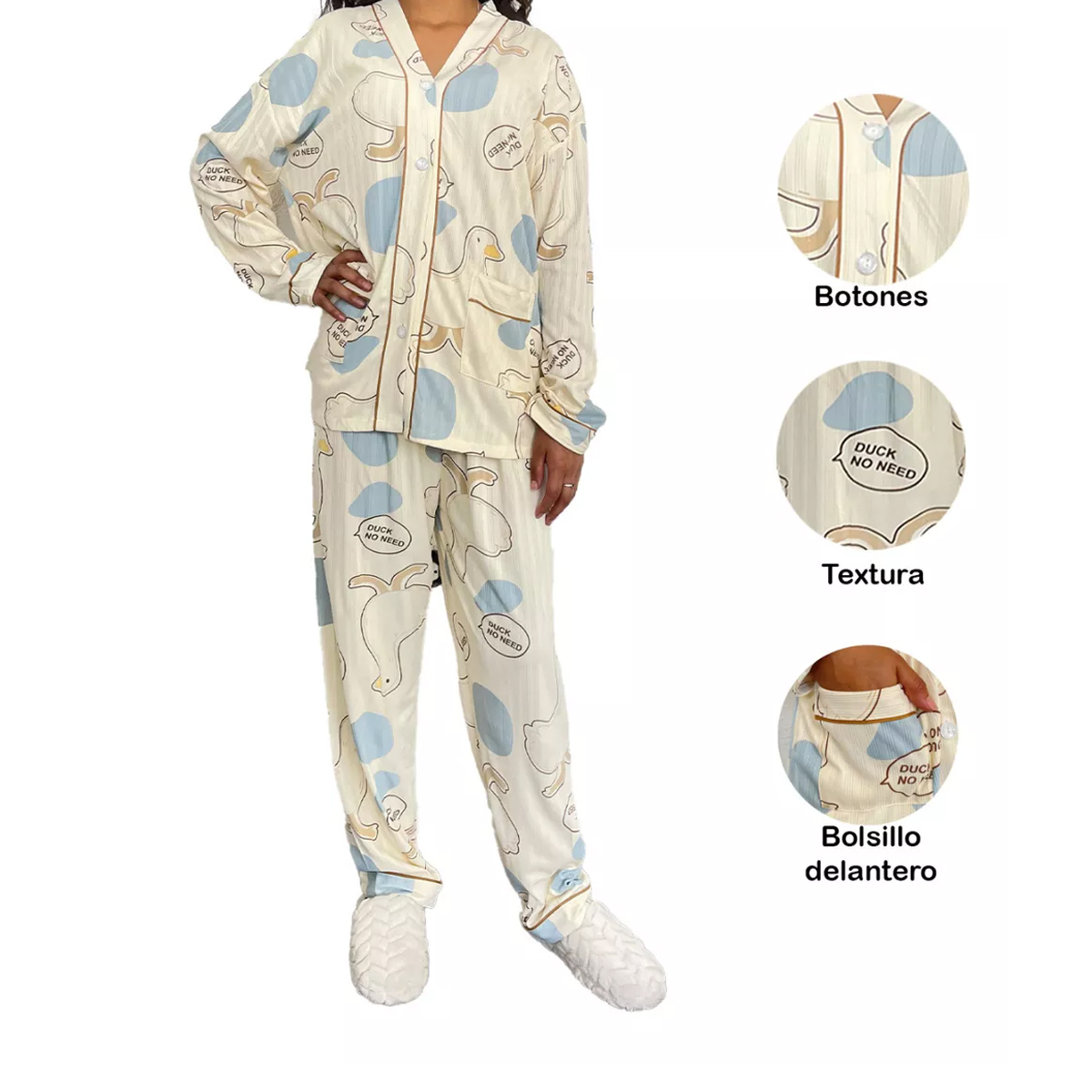 Foto 3 | Pijama Para Mujer Conjunto 2 Piezas Con Botones Y Diseño Patos