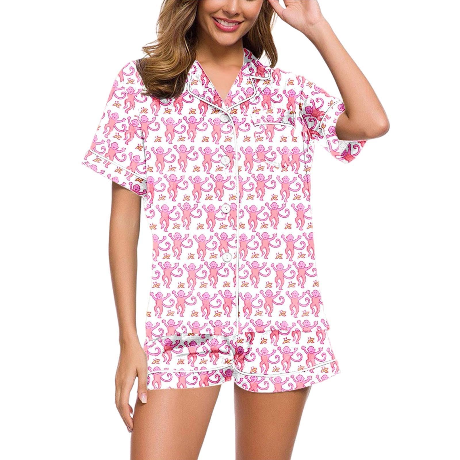 Foto 2 pulgar | Conjunto De Pijama Floral Y2k De Manga Corta Para Mujer Con Conejito De Mono - Venta Internacional.