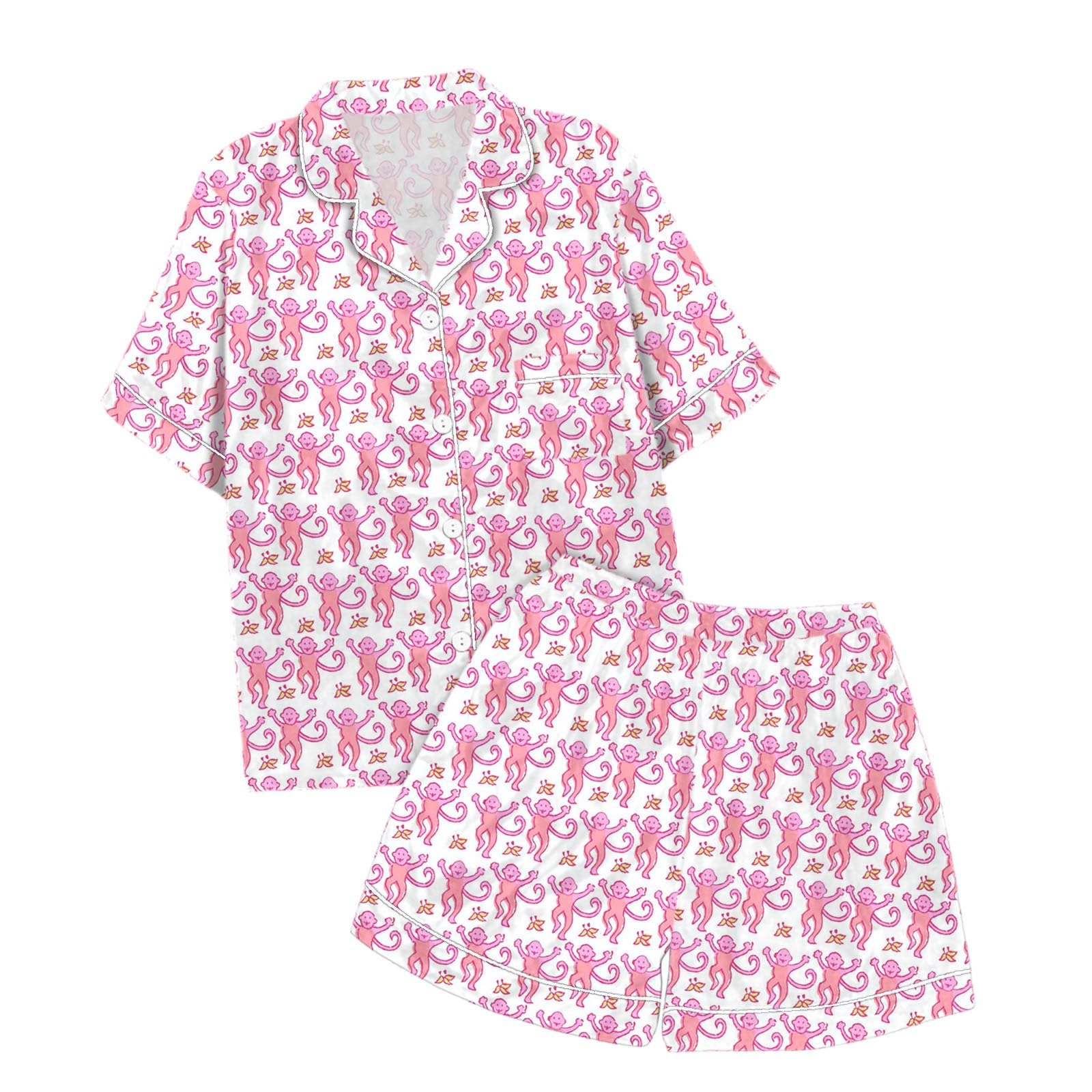 Foto 3 pulgar | Conjunto De Pijama Floral Y2k De Manga Corta Para Mujer Con Conejito De Mono - Venta Internacional.