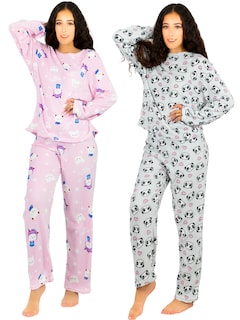Foto 1 | Set De 2 Pijamas Afelpadas Mujer Polar Pantalón Pij-035-2 Variedad De Diseño Sudadera Ropa Invierno