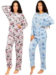 Foto 1 | Set De 2 Pijamas Afelpadas Mujer Polar Pantalón Pij-035-2 Variedad De Diseño Sudadera Ropa Invierno