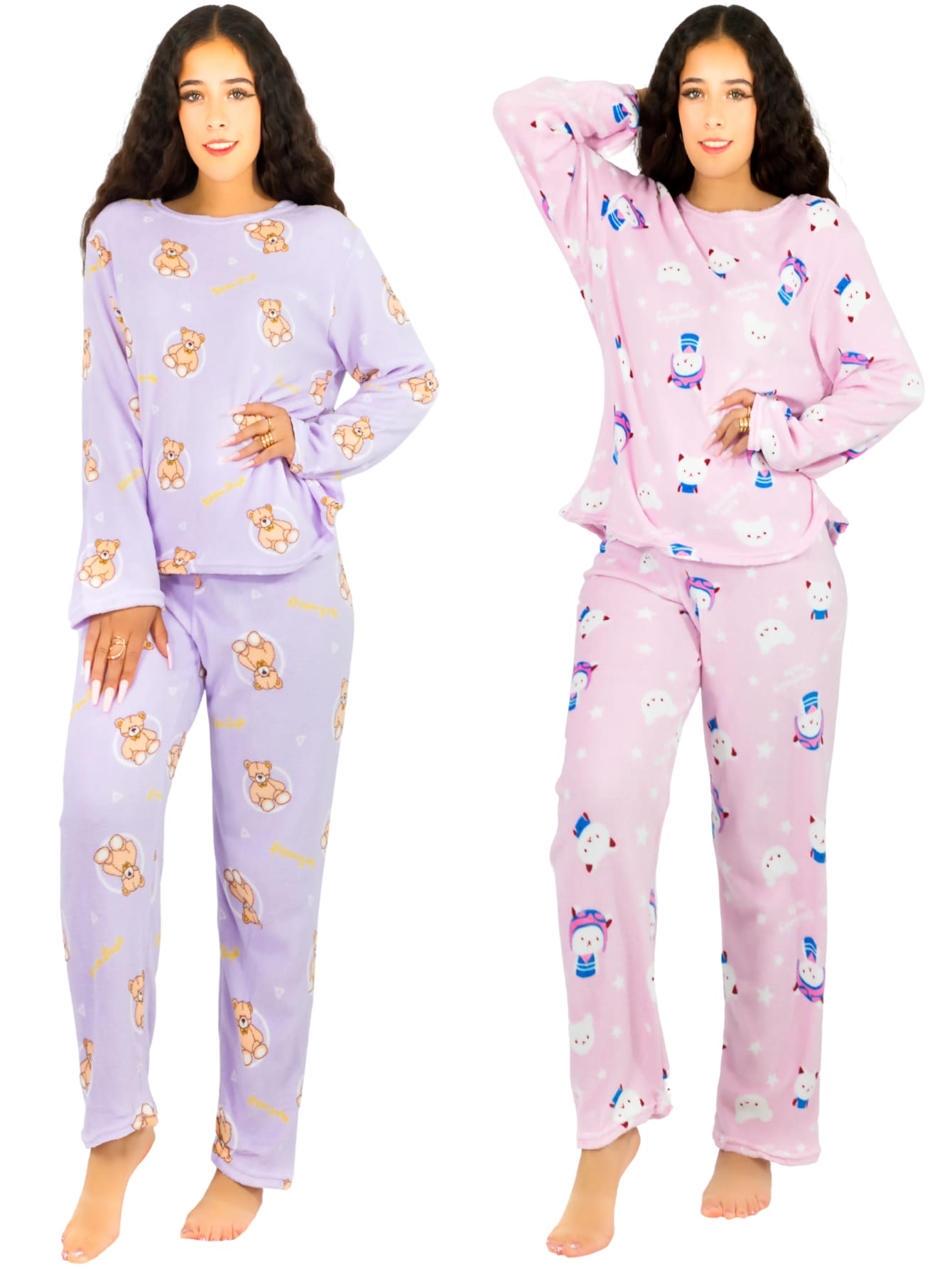 Set De 2 Pijamas Afelpadas Mujer Polar Pantalón Pij-035-2 Variedad De Diseño Sudadera Ropa Invierno $429