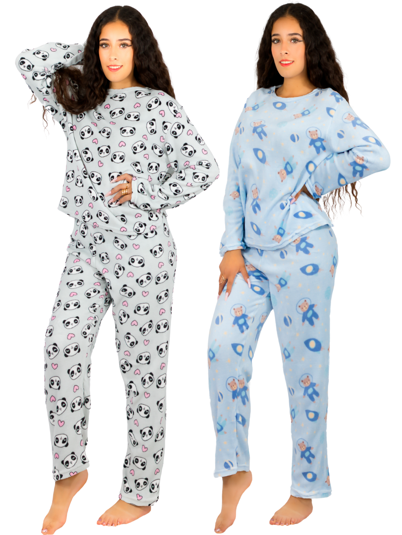 Foto 2 pulgar | Set De 2 Pijamas Afelpadas Mujer Polar Pantalón Pij-035-2 Variedad De Diseño Sudadera Ropa Invierno