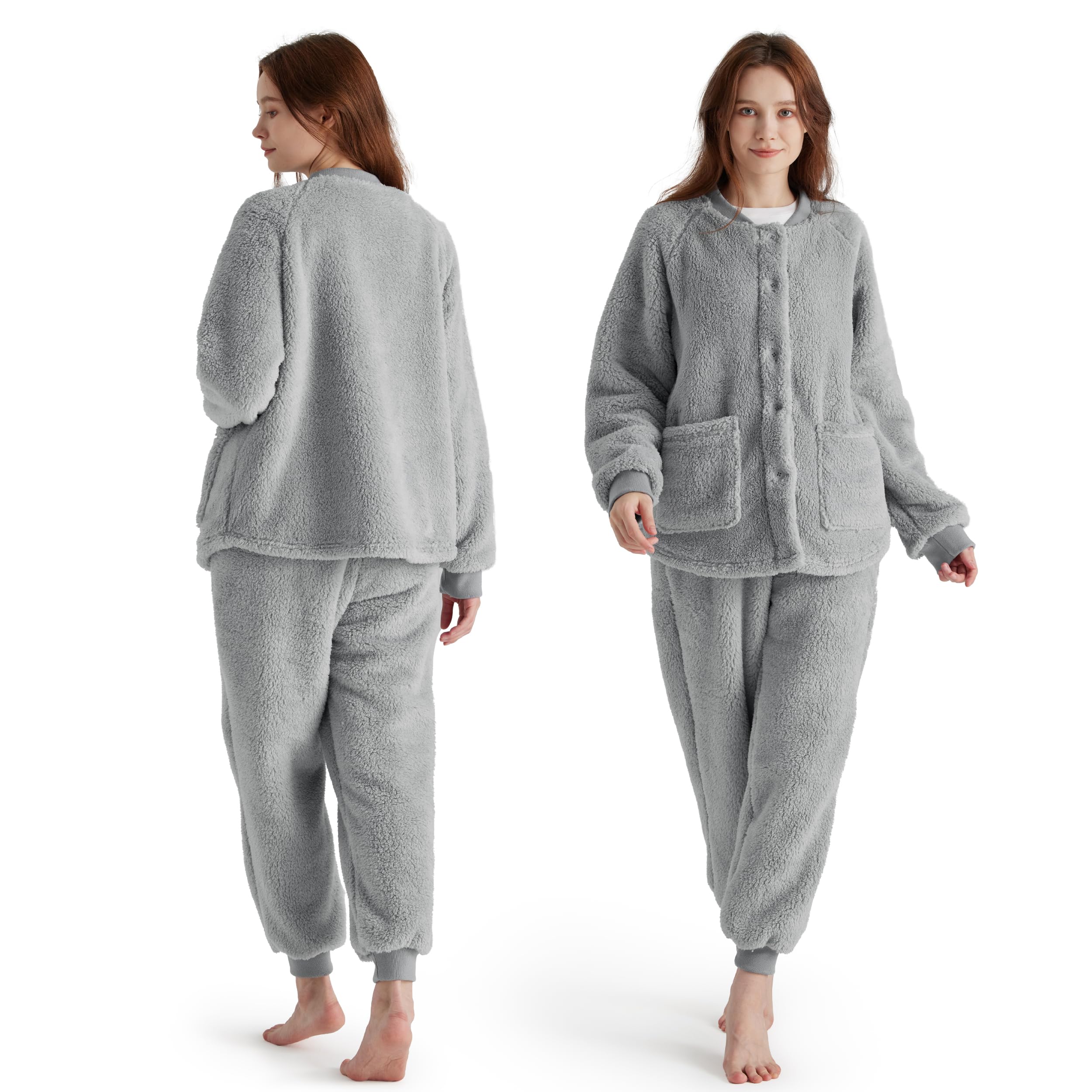 Foto 2 pulgar | Conjuntos De Pijama Bedsure Para Mujer, Forro Polar Difuso, Color Gris Sherpa - Venta Internacional.