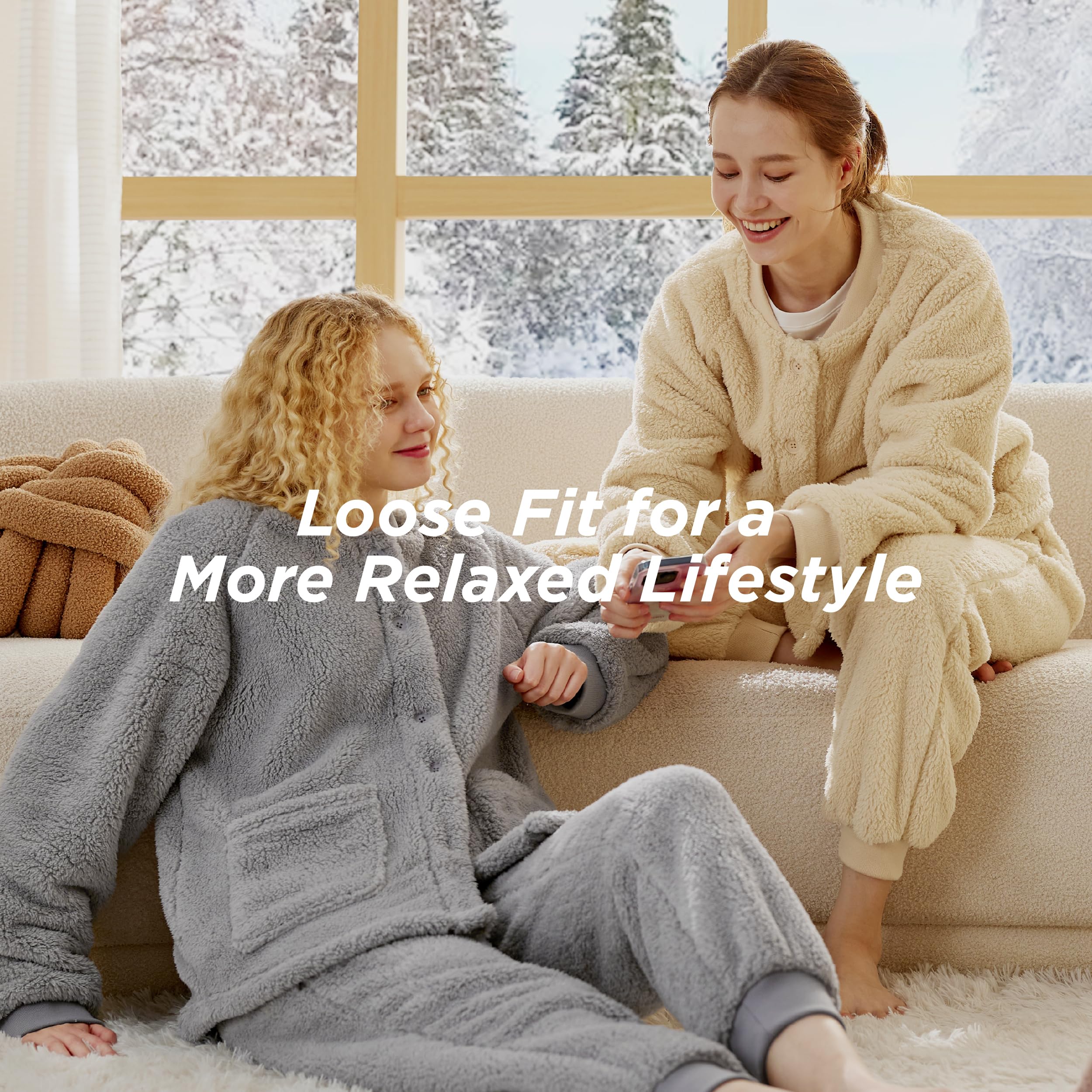 Foto 5 pulgar | Conjuntos De Pijama Bedsure Para Mujer, Forro Polar Difuso, Color Gris Sherpa - Venta Internacional.