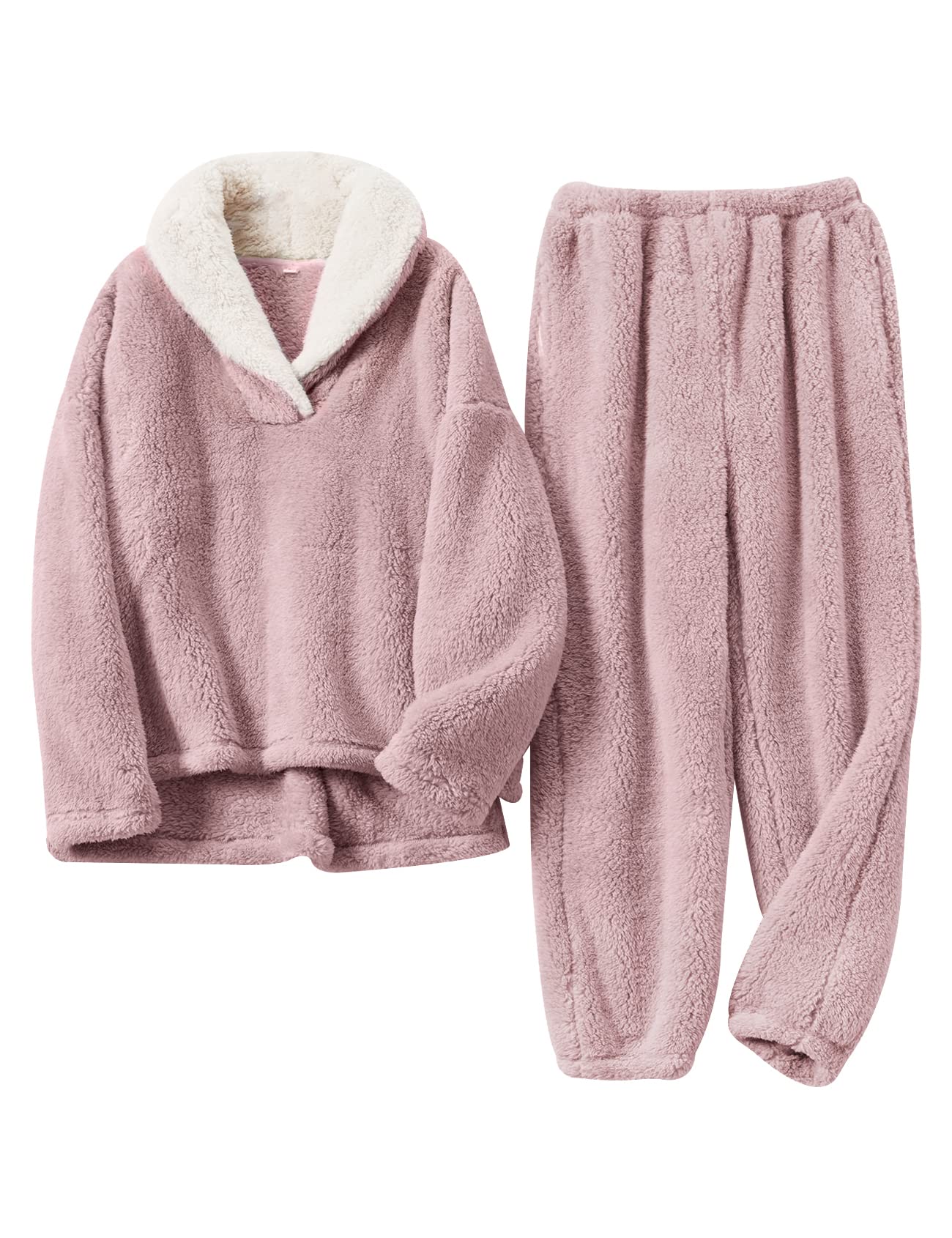 Foto 2 pulgar | Conjunto De Pijama Gihuo Para Mujer, De Forro Polar, Color Rosa Esponjoso - Venta Internacional.