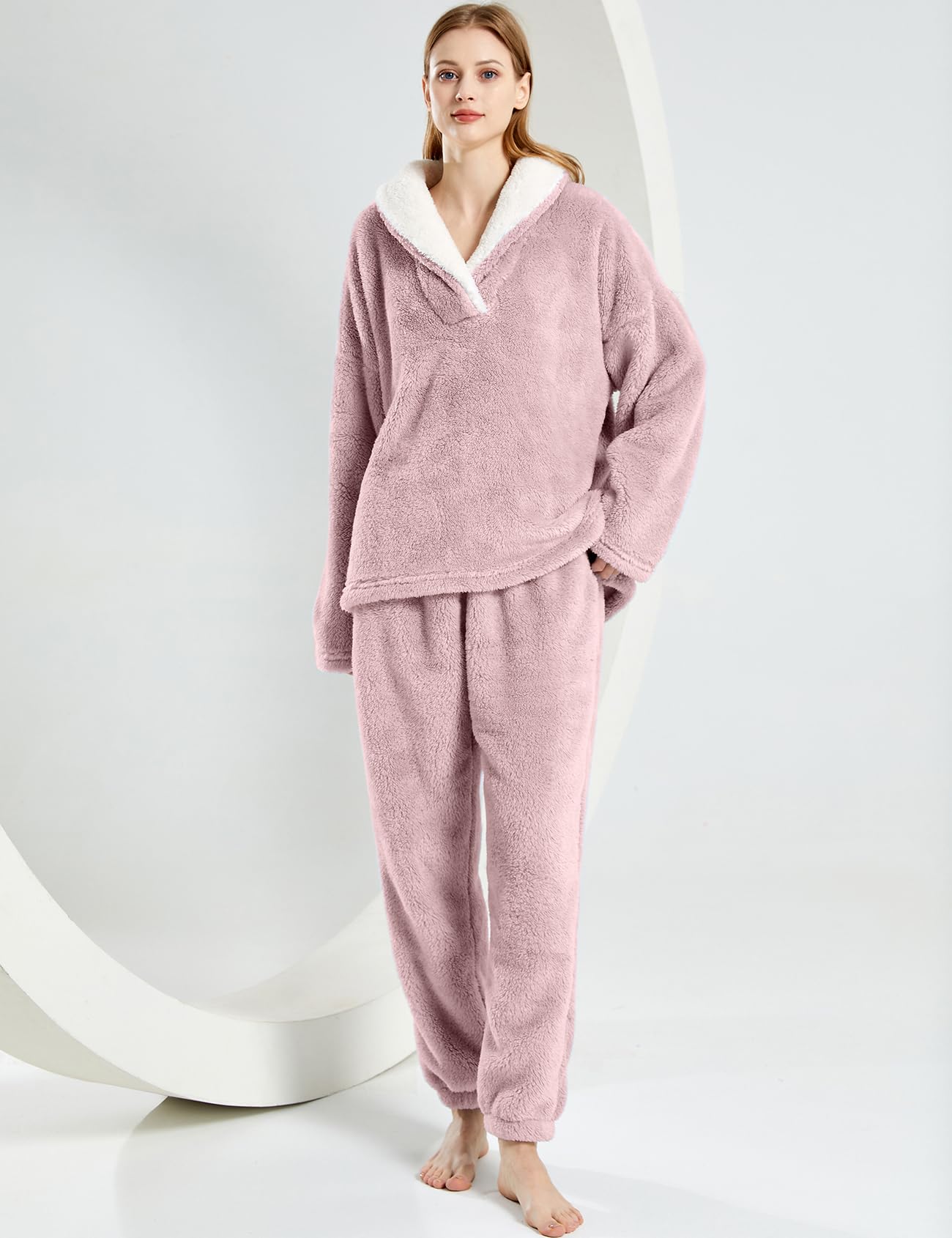 Foto 2 | Conjunto De Pijama Gihuo Para Mujer, De Forro Polar, Color Rosa Esponjoso - Venta Internacional.