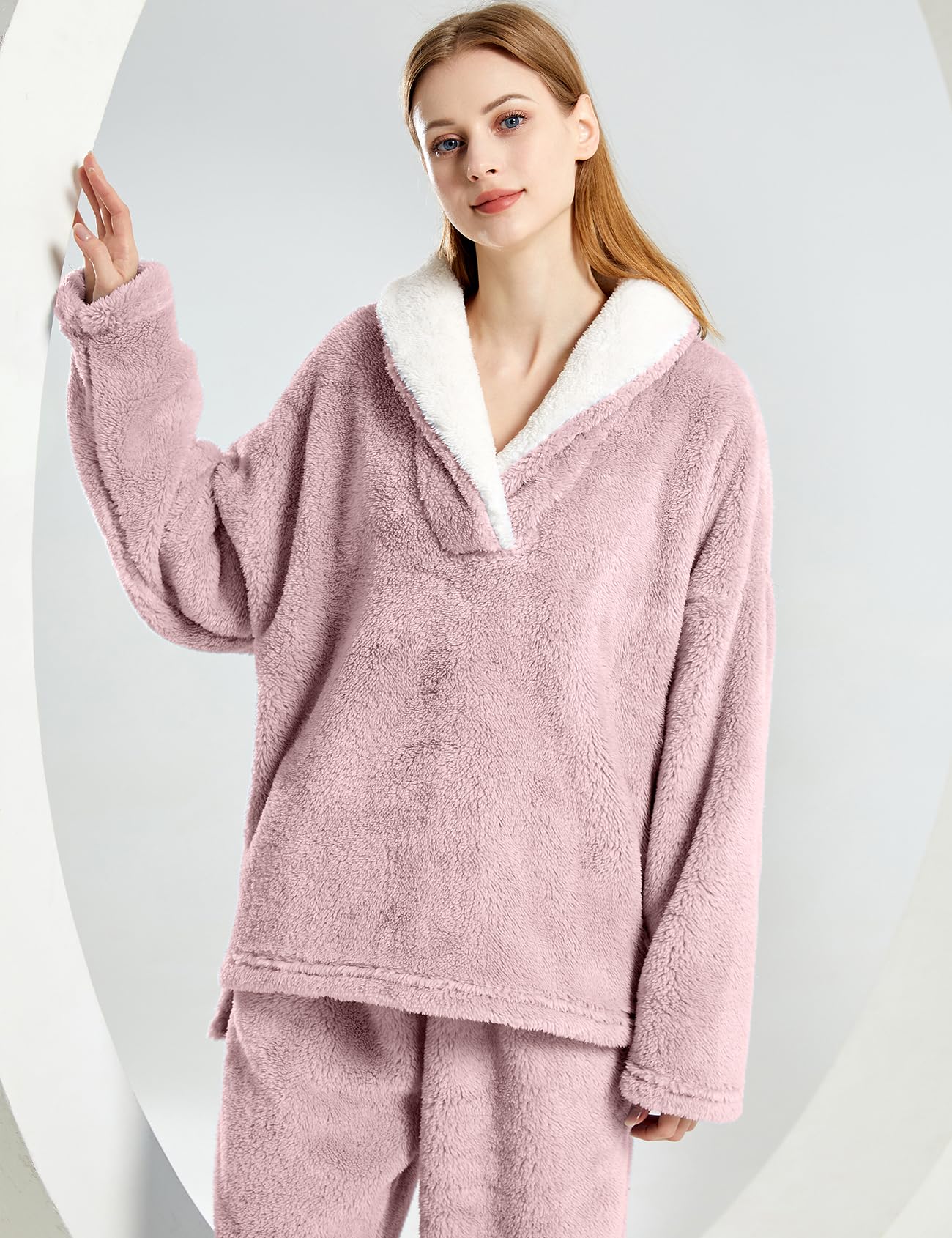 Foto 6 pulgar | Conjunto De Pijama Gihuo Para Mujer, De Forro Polar, Color Rosa Esponjoso - Venta Internacional.
