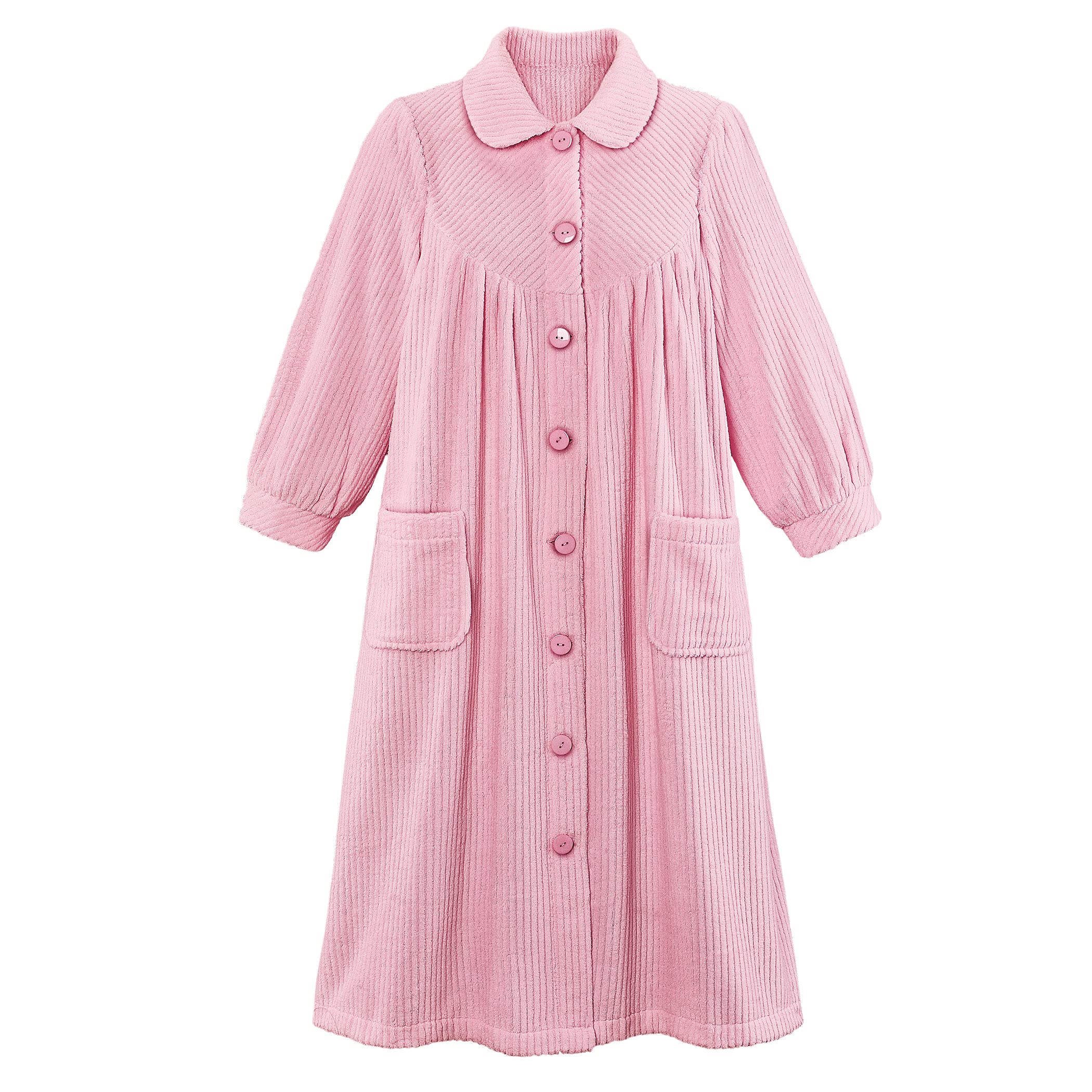 Foto 3 pulgar | Forro Polar De Felpa Robe Collections Etc Para Mujer, Con Botones En La Parte Delantera, Rosa - Venta Internacional.