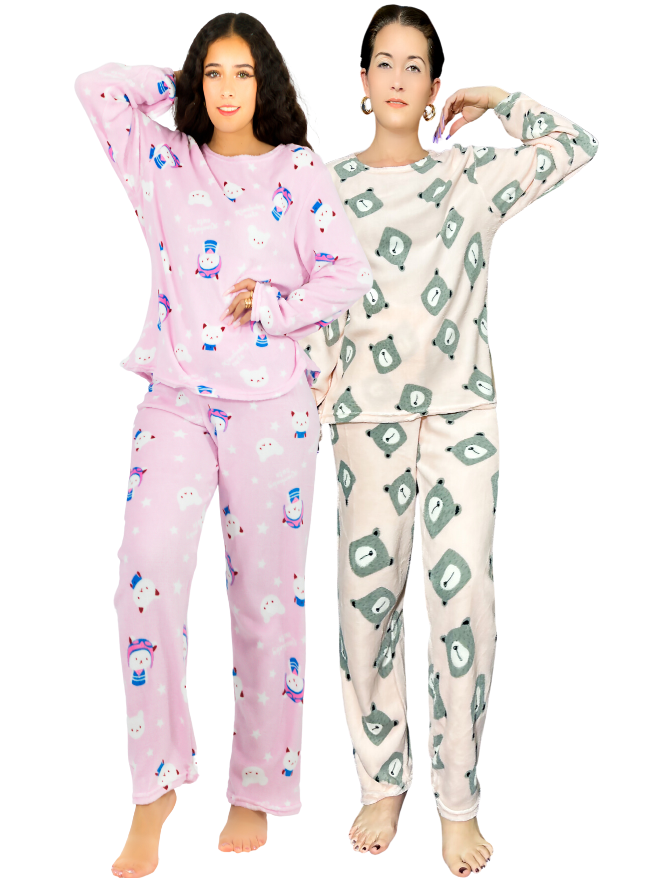 Set de 2 Pijamas Afelpadas Polar Pantalón PIJ-035-2 Variedad de Diseño para Mujer