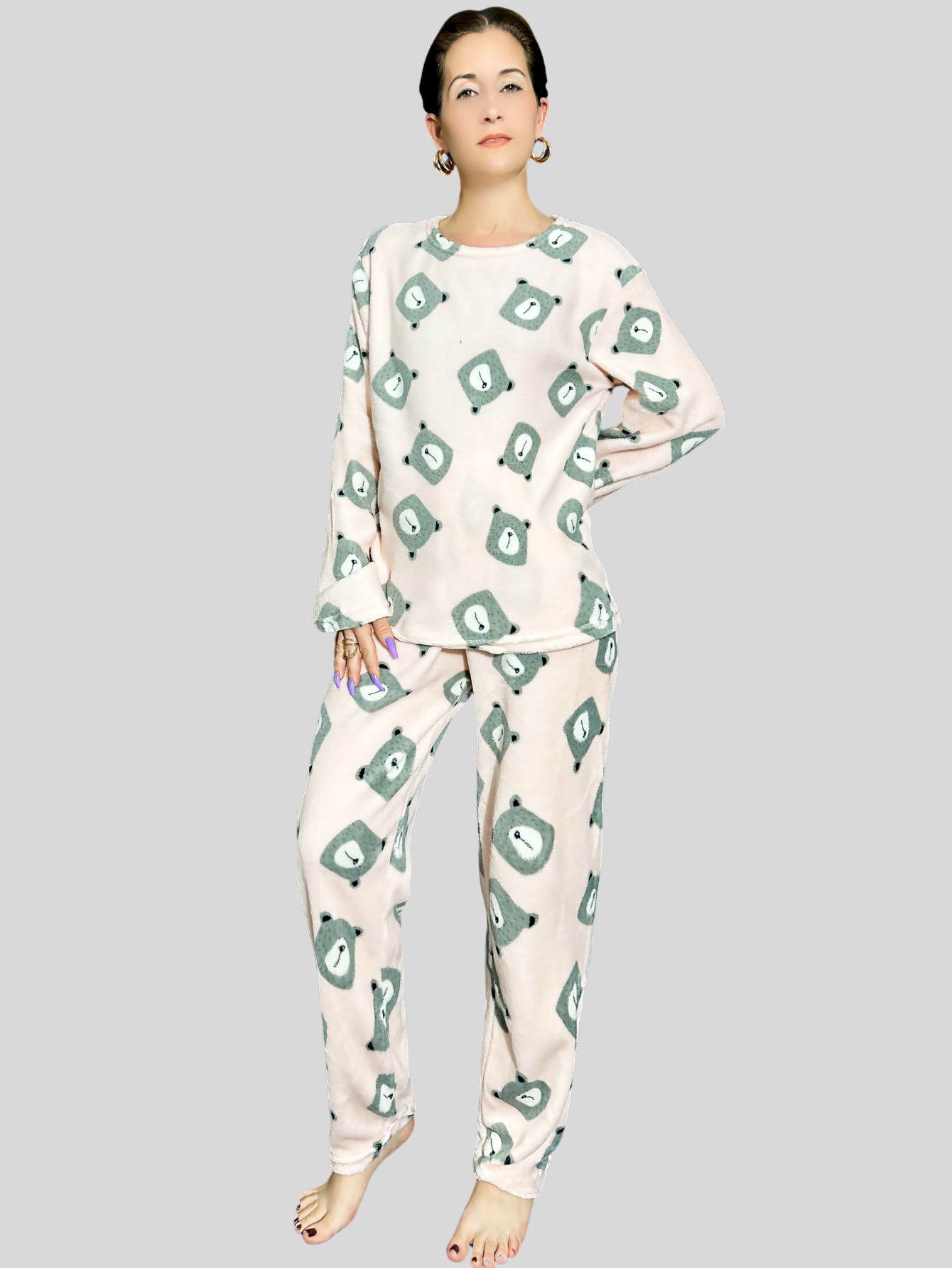 Foto 4 | Set de 2 Pijamas Afelpadas Polar Pantalón PIJ-035-2 Variedad de Diseño para Mujer