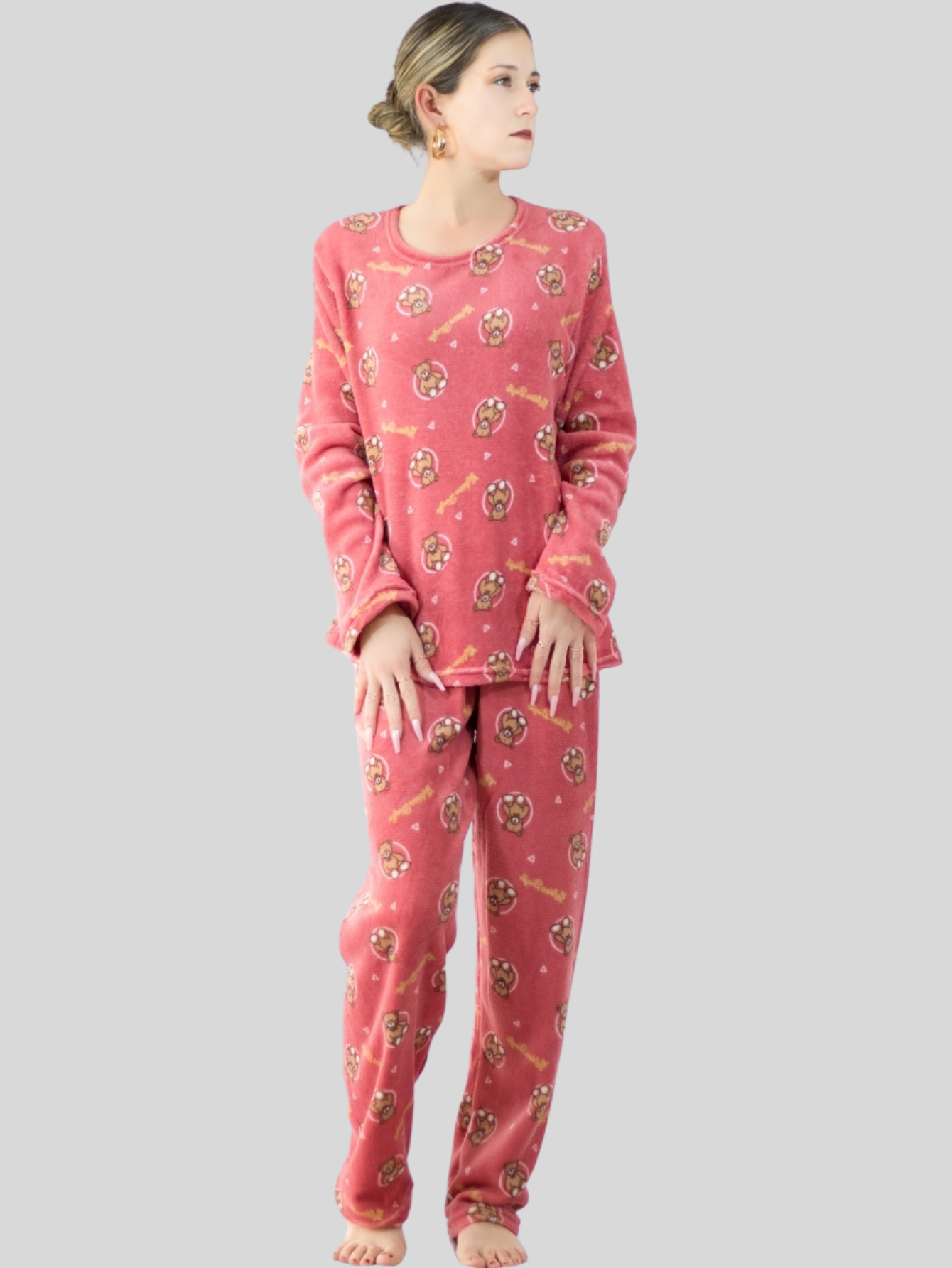 Foto 3 pulgar | Set de 2 Pijamas Afelpadas Polar Pantalón PIJ-035-2 Variedad de Diseño para Mujer