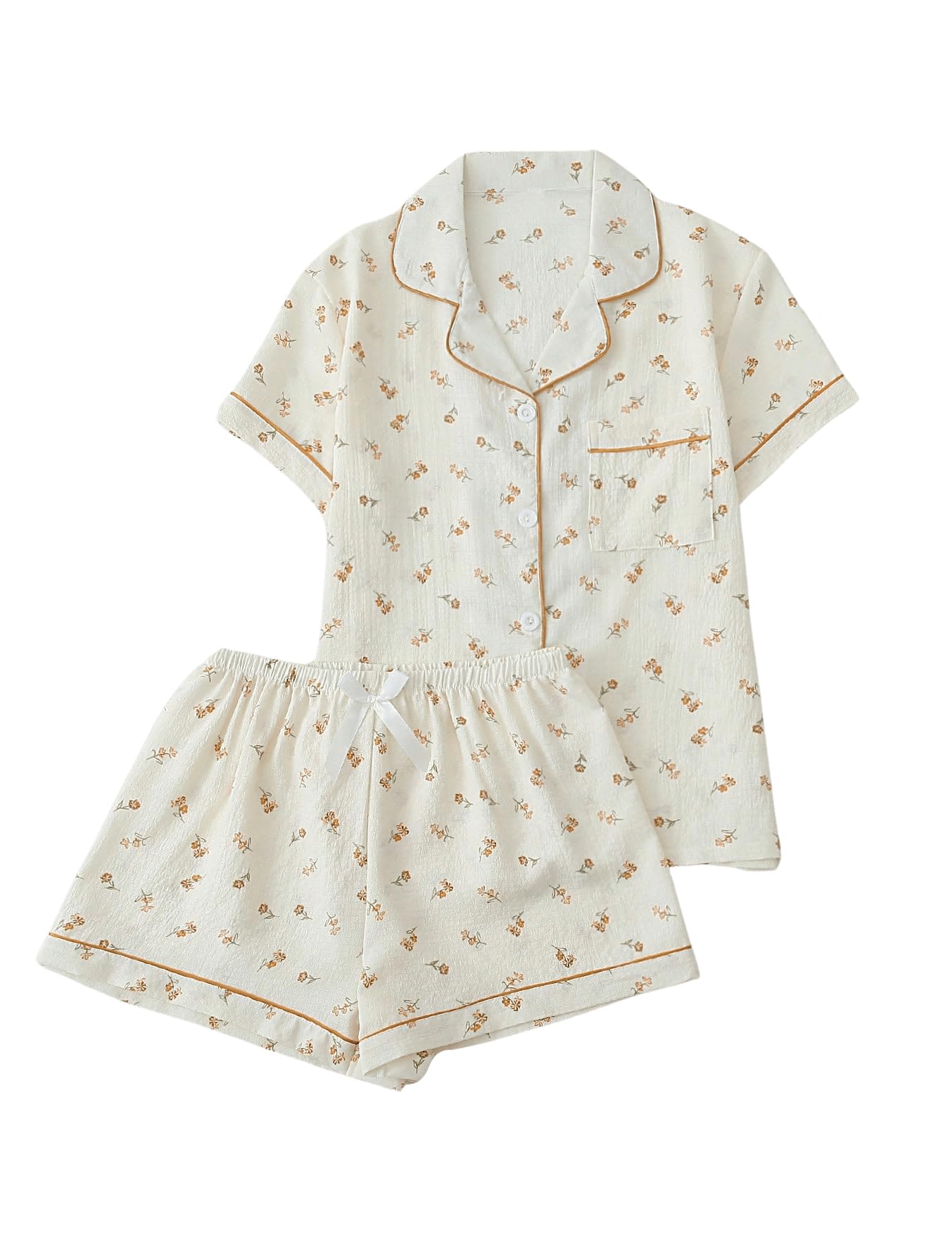Conjunto de Pijama Sweetyrocks de Poliéster Floral Albaricoque para Mujer - Venta Internacional