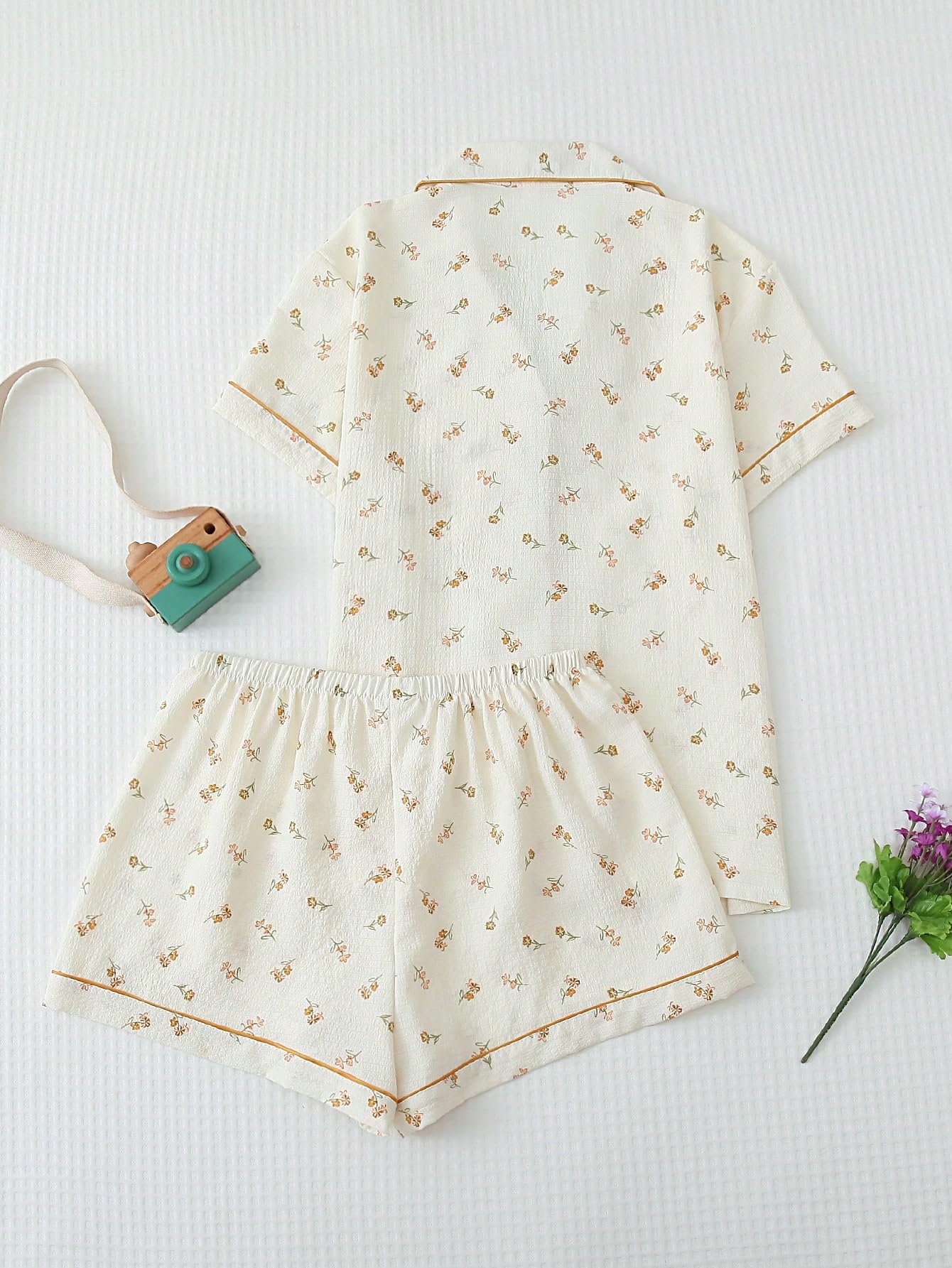 Foto 3 pulgar | Conjunto de Pijama Sweetyrocks de Poliéster Floral Albaricoque para Mujer - Venta Internacional