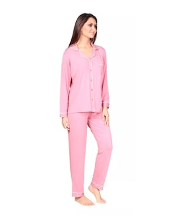 Foto 2 | Pijama Pantalón y Blusa Manga Larga con Botones Rosa