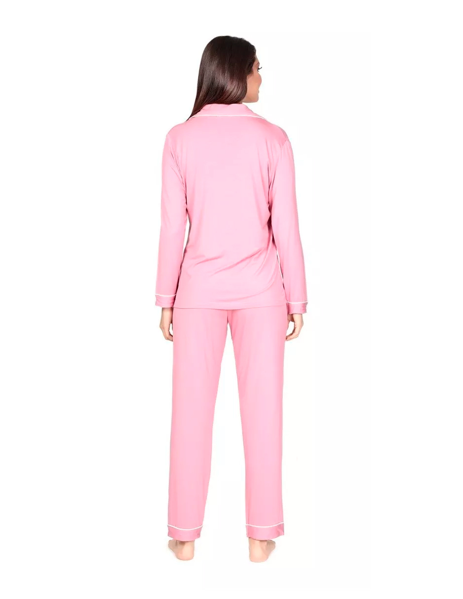 Foto 5 | Pijama Pantalón y Blusa Manga Larga con Botones Rosa