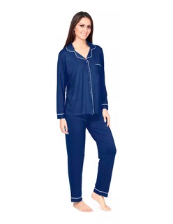 Foto 2 | Pijama De Mujer Con Pantalón Y Manga Larga Con Botones Color Azul Marino