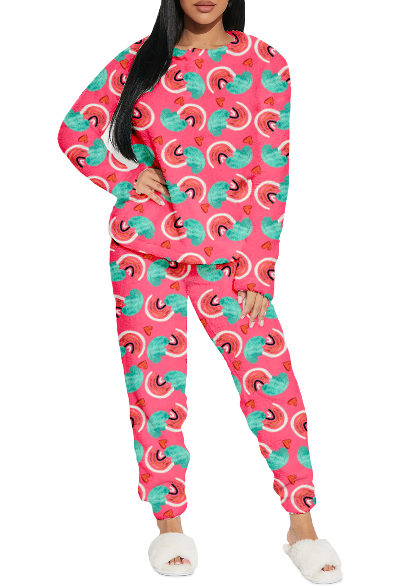 Foto 1 | Pijama Para Mujer Shendy Vendy Conjunto 2 Piezas Elegante Invierno Afelpado Rosa Arcoiris Grande