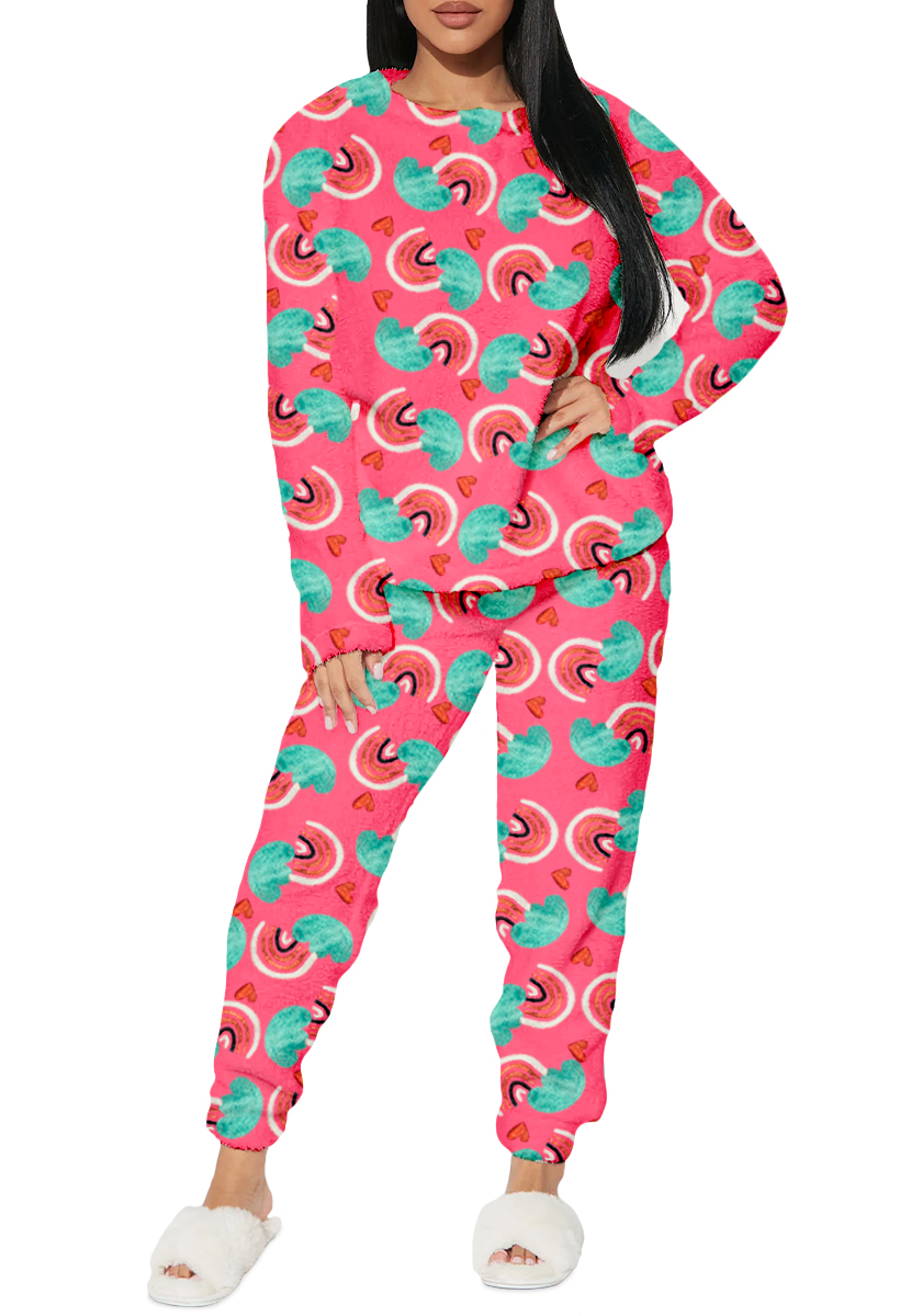 Foto 4 | Pijama Para Mujer Shendy Vendy Conjunto 2 Piezas Elegante Invierno Afelpado Rosa Arcoiris Grande