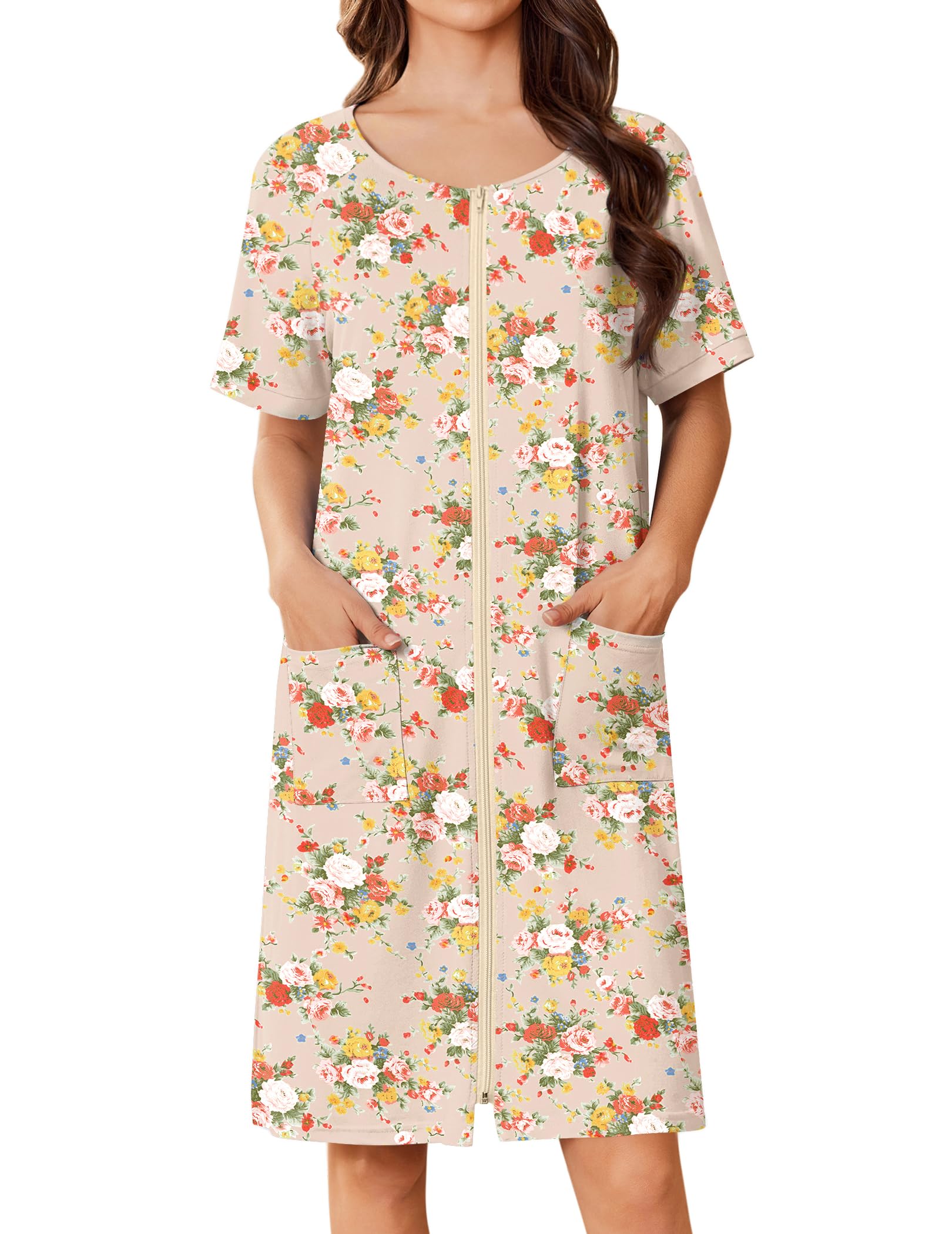 Foto 1 | Albornoz Ekouaer Para Mujer, Pantalones Cortos Con Cremallera, Ligeros, Talla S-3xl, Estampado Floral - Venta Intern