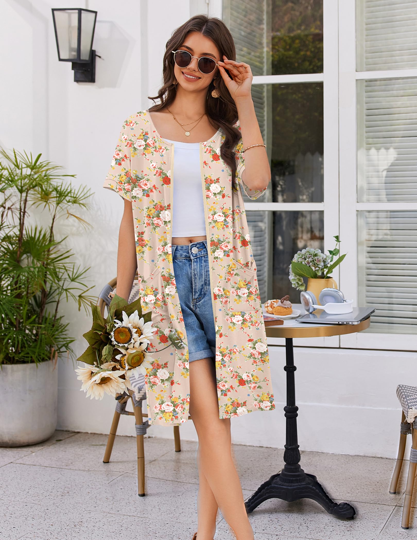 Foto 5 pulgar | Albornoz Ekouaer Para Mujer, Pantalones Cortos Con Cremallera, Ligeros, Talla S-3xl, Estampado Floral - Venta Intern