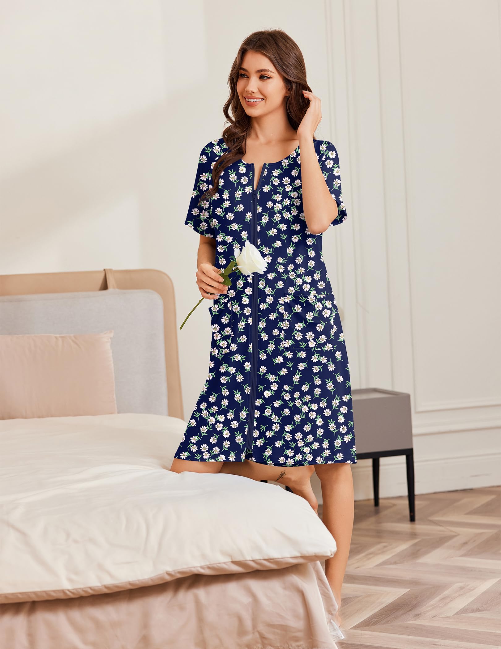 Foto 2 | Albornoz Ekouaer Para Mujer, Pantalones Cortos Con Cremallera, Ligeros, Talla S-3xl, Estampado Floral - Venta Intern