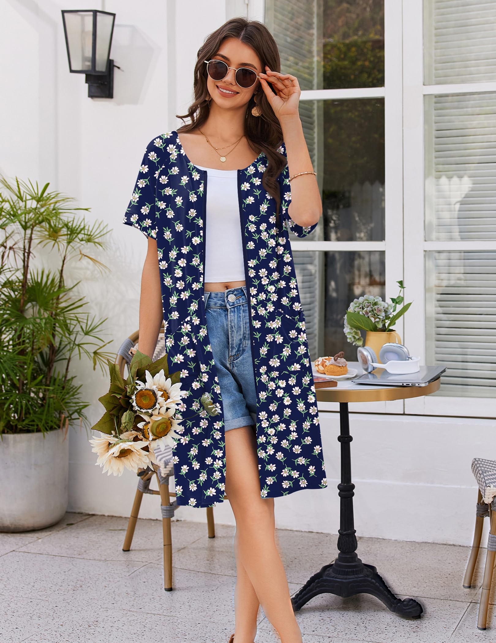 Foto 5 pulgar | Albornoz Ekouaer Para Mujer, Pantalones Cortos Con Cremallera, Ligeros, Talla S-3xl, Estampado Floral - Venta Intern