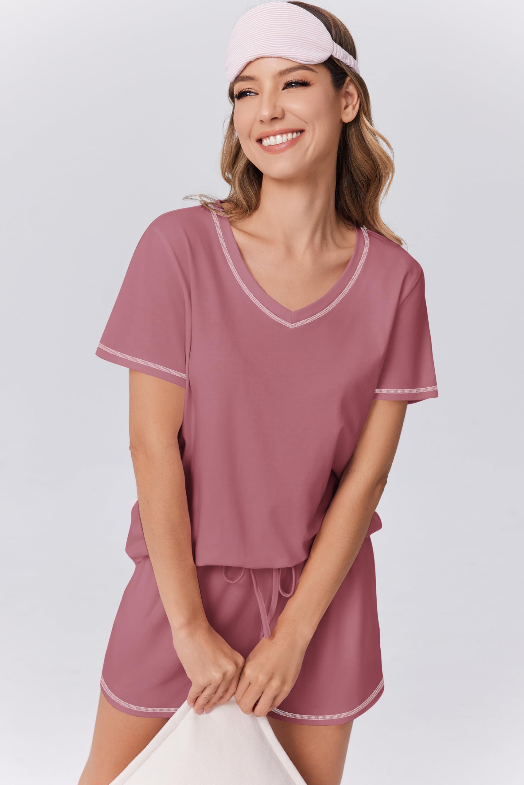 Foto 6 pulgar | Conjunto De Pijama Ekouaer Para Mujer, Manga Corta, Mezcla De Algodón, Rojo, Xl - Venta Internacional.