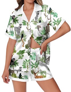 Foto 1 | Conjunto De Pijama Ekouaer Pantalones Cortos De Satén De Seda Con Estampado De Animales Para Mujer - Venta Internacion