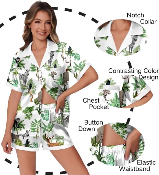 Foto 3 pulgar | Conjunto De Pijama Ekouaer Pantalones Cortos De Satén De Seda Con Estampado De Animales Para Mujer - Venta Internacion