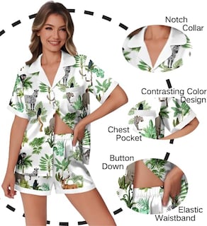 Foto 2 | Conjunto De Pijama Ekouaer Pantalones Cortos De Satén De Seda Con Estampado De Animales Para Mujer - Venta Internacion
