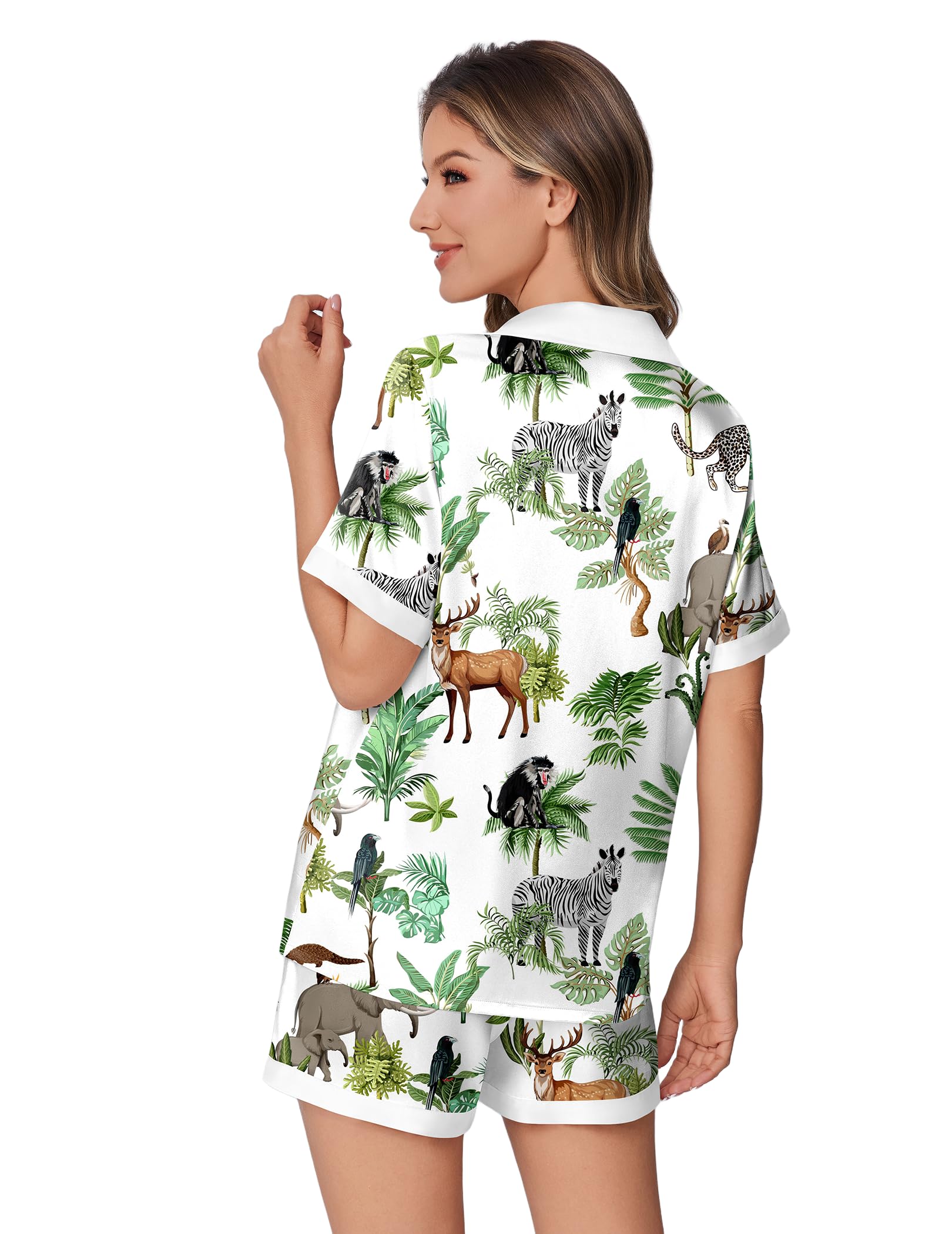 Foto 5 pulgar | Conjunto De Pijama Ekouaer Pantalones Cortos De Satén De Seda Con Estampado De Animales Para Mujer - Venta Internacion