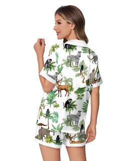 Foto 4 | Conjunto De Pijama Ekouaer Pantalones Cortos De Satén De Seda Con Estampado De Animales Para Mujer - Venta Internacion