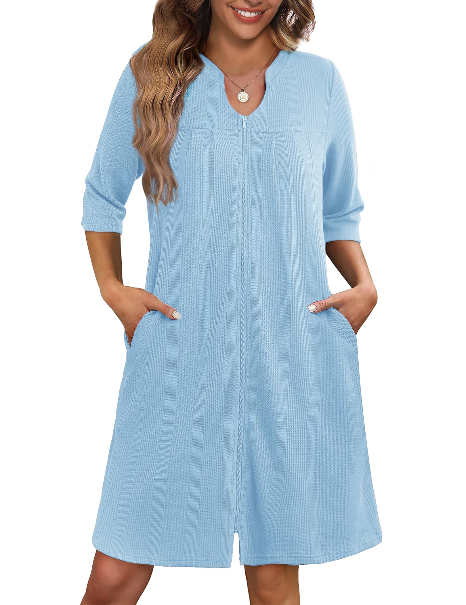 Foto 1 | Albornoz Ekouaer Tejido Gofrado Con Cremallera Y Manga 3/4 Para Mujer - Venta Internacional.