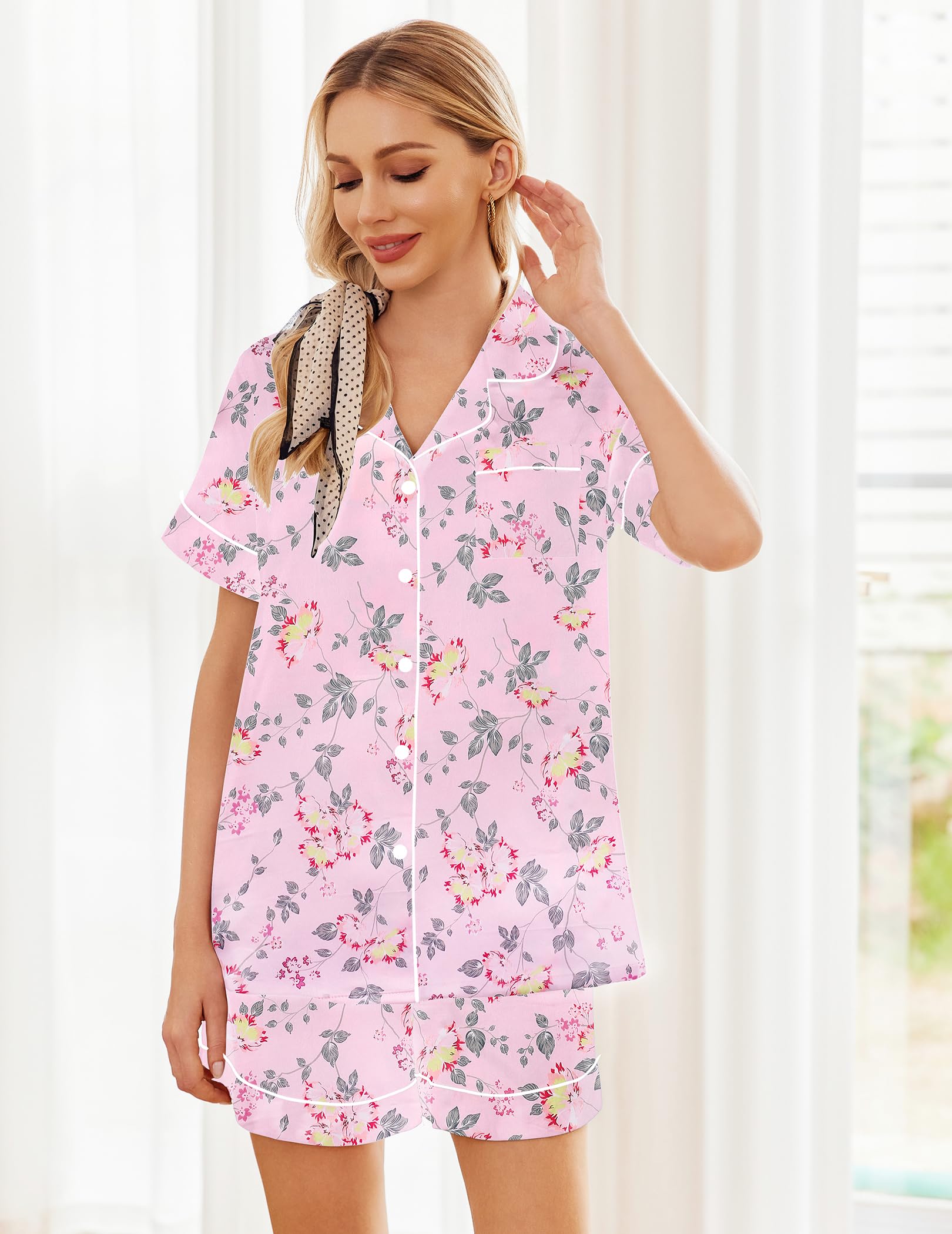 Foto 5 pulgar | Conjunto De Pijama Ekouaer De Satén De Seda Con Botones De Manga Corta Para Mujer Xl - Venta Internacional.