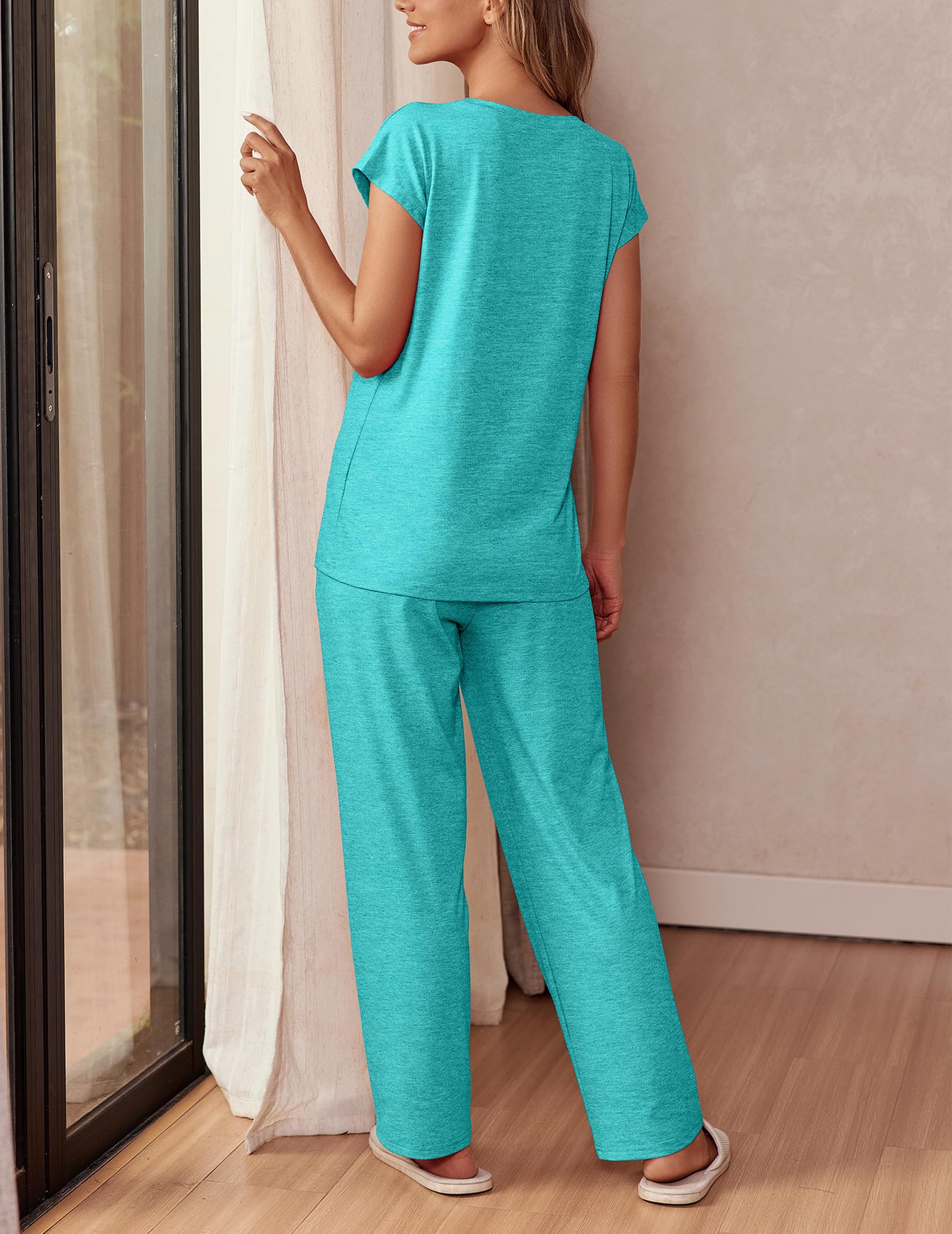 Foto 5 pulgar | Conjunto De Pijama Ekouaer Con Mangas Casquillo, Cerámica, Verde, S-xxl - Venta Internacional.